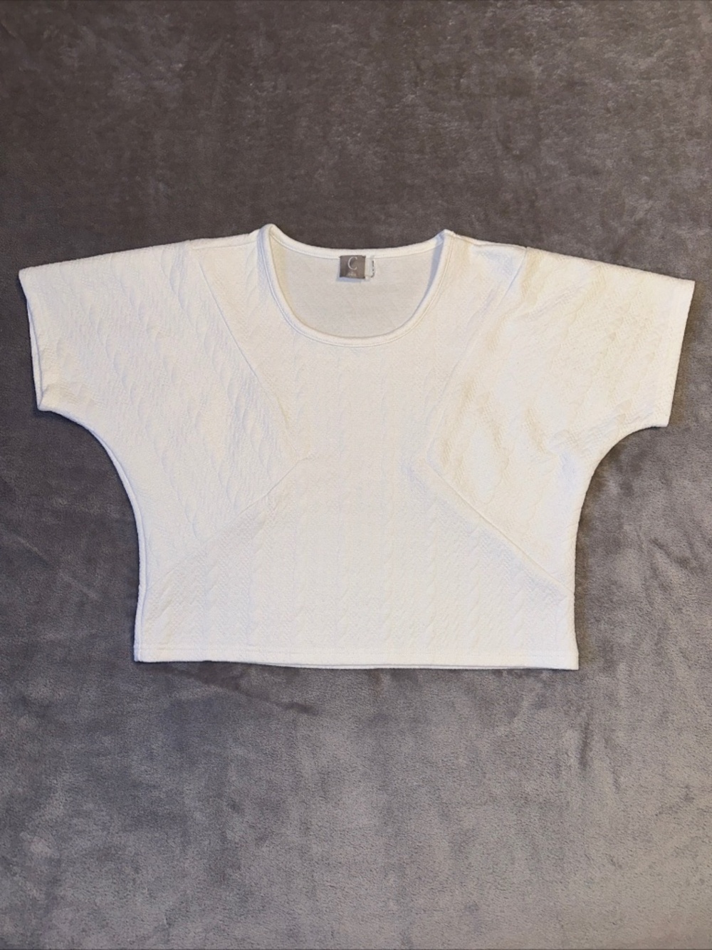 Cyrus White Textured Soft Knit Top Medium Short Dolman Sleeve Minimalist Capsule